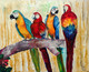 4 MACAW BIRDS (ART_8672_68559) - Handpainted Art Painting - 30in X 24in