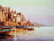 Subah Banaras Ghats & Boats (ART_1232_68705) - Handpainted Art Painting - 30in X 24in