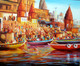 Colorful Morning Varanasi Ghats (ART_1232_68702) - Handpainted Art Painting - 36in X 30in