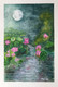 Lotus pond under moon light.  (ART_8729_69107) - Handpainted Art Painting - 6in X 8in