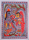 'RADHA KRISHNA' MADHUBANI PAINTING (ART_7470_69328) - Handpainted Art Painting - 11in X 14in