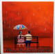 Couple In The Rain (ART_2825_69417) - Handpainted Art Painting - 9in X 9in
