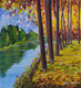 Glittering Garden along side the waterway (ART_8750_69490) - Handpainted Art Painting - 15in X 16in