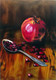 Pomegranate And Spoon (ART_8790_69972) - Handpainted Art Painting - 24in X 36in