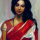 Woman In Saree In Acrylics Square Format (PRT_8658_71615) - Canvas Art Print - 18in X 18in