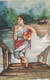 A lady with a pot on bank of river  (ART_8826_72280) - Handpainted Art Painting - 11in X 15in