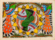 Madhubani Peacock and Elephant (FR_1523_72716) - Handpainted Art Painting - 15in X 11in