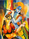 Krishna and Radha (ART_8912_72648) - Handpainted Art Painting - 30in X 40in