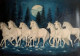 “Seven White Horses Under Moonlight” (ART_8067_73078) - Handpainted Art Painting - 52in X 36in