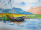 BOAT IN RIVER (ART_8950_73225) - Handpainted Art Painting - 15in X 11in