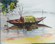 BOAT IN POND (ART_8950_73220) - Handpainted Art Painting - 10in X 8in