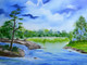 Freshwater lake (ART_8580_73836) - Handpainted Art Painting - 20in X 14in