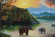 Elephants Playing In Forest Sunrise (ART_976_74030) - Handpainted Art Painting - 30in X 20in