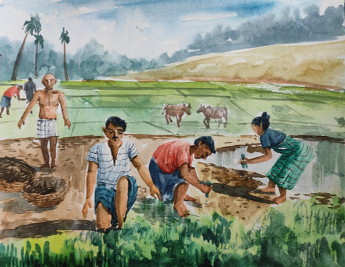 Buy Farmers - Rural, Realism, Watercolor Painting Online | Fizdi