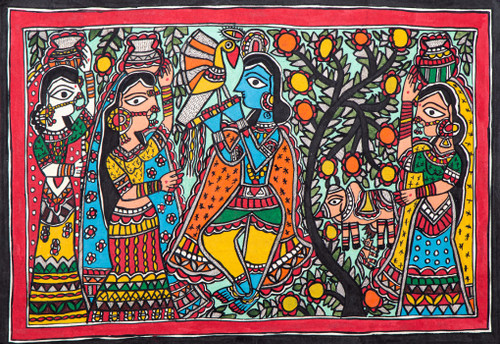 Buy Madhubani Krishna With Gopis 3 Handmade Painting by COMMUNITY ...