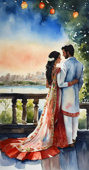 Buy Indian Couple Romantic, Watercolor, Figurative Painting Online  Fizdi