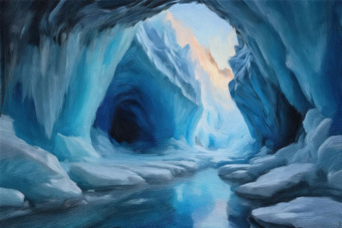 Buy Magical Ice Cave - Realistic, Atmospheric Painting Online | Fizdi