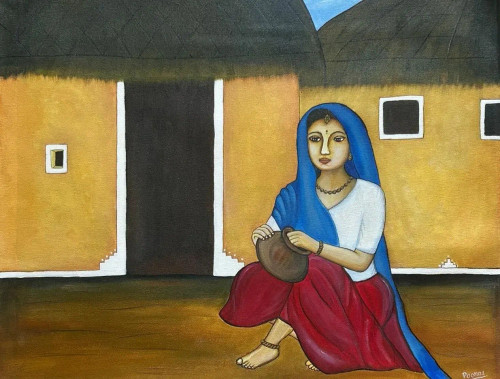 Buy Villege Lady - Contemporary Realism Painting Online | Fizdi