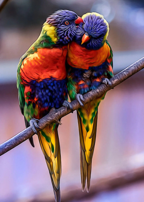 Buy Love Birds - Vibrant, Realistic, Detailed Painting Online | Fizdi