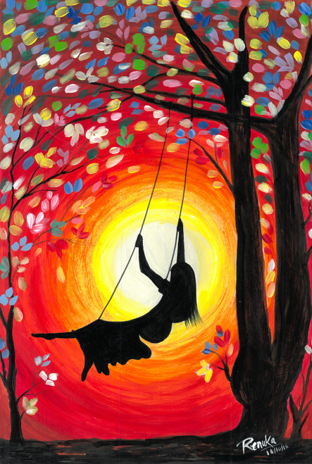 Buy GIRLS LIKE TO SWAY Handmade Painting by Renuka Bhandarkar. Code:ART