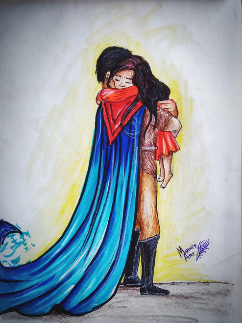 Buy Father Daughter Love Superhero Handmade Painting By Mona