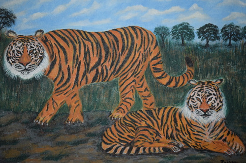 Buy Two Tigers Handmade Painting By Prabhavathi Subramanya Code