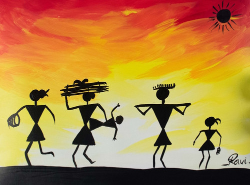 Buy Warli In A Sunny Day Handmade Painting By Ravi Viswanathan