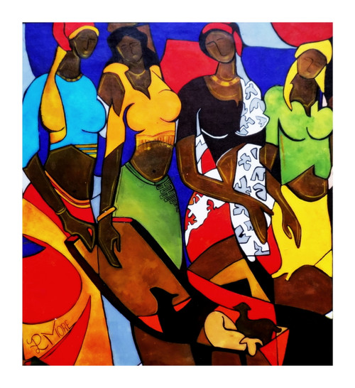 Buy The Gossip - Abstract, Cubist, Modern Painting Online | Fizdi