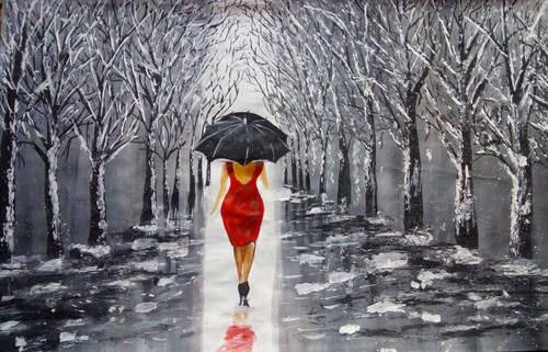Buy A Leady With Black Umbrella Handmade Painting By Shweta
