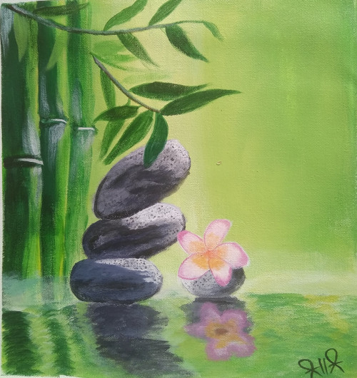 Buy Bamboos With Stones Handmade Painting By Asha Bagum Shaik