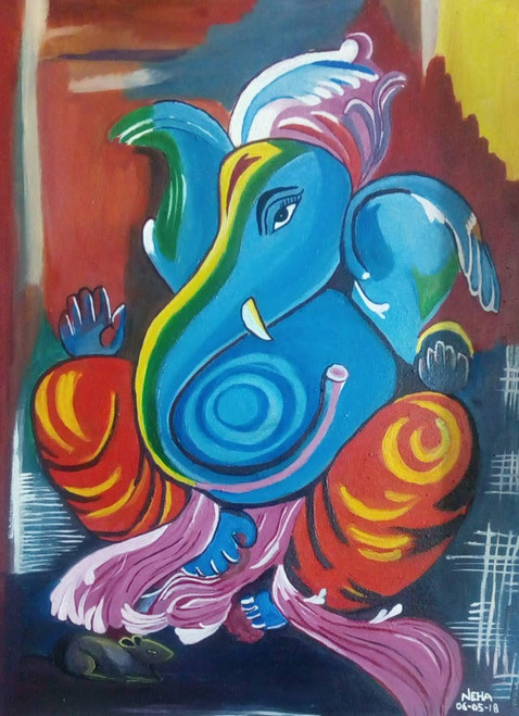 Buy Ganesha Oil Painting Handmade Painting By Neha Lalwani Code