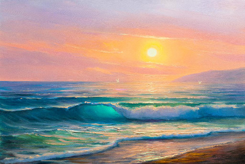 Buy Sunrise At Sea With Seagull - Realism, Landscape, Seascape