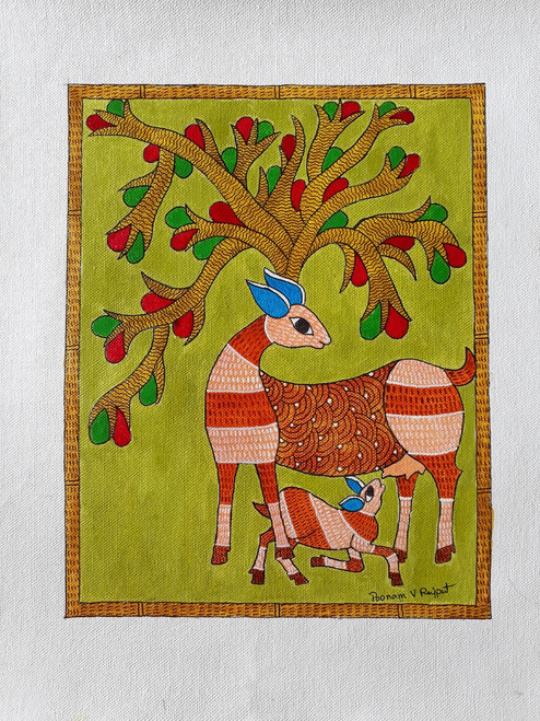 Buy Mother And Baby Deer Under Tree Handmade Painting By Poonam