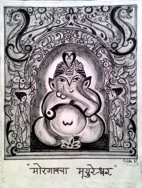 How to draw a beautiful drawing of lord Ganesha sitting on Najraj 🐍/Ganpati  Bappa Drawing