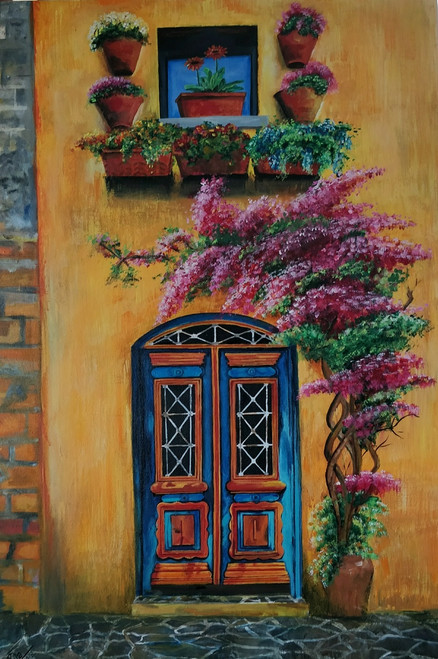 Buy Romantic Window With Flowers Handmade Painting By Puja Agrawal