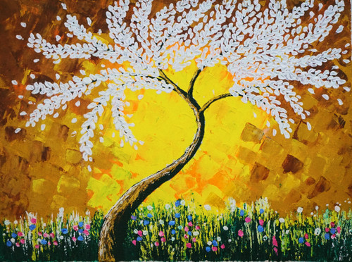 Buy White Leaves Tree Thick Palette Knife Acrylic Handmade