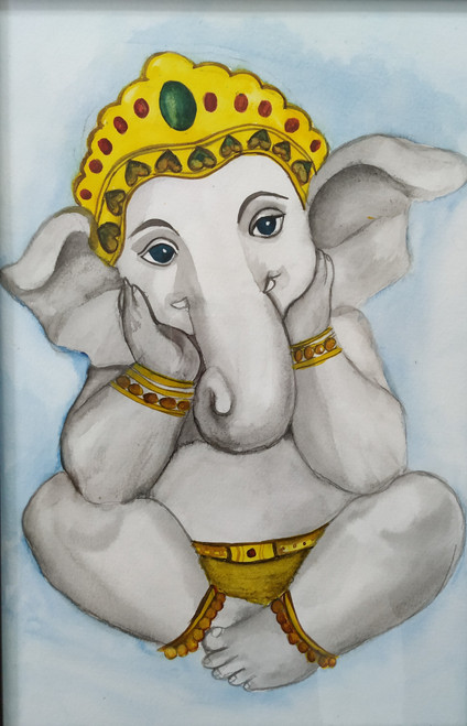 Bal Ganesha painting using Water colour on paper