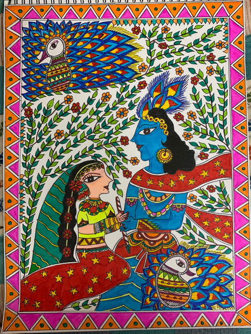 Buy RADHA Krishna Madhubani Art Handmade Painting by RADHIKA MATHUR.  Code:ART_7761_52226 - Paintings for Sale online in India.