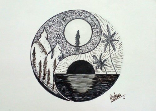 Moonlight Night Scenery Drawing with Pencil