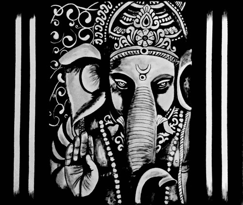 ganpati black and white painting