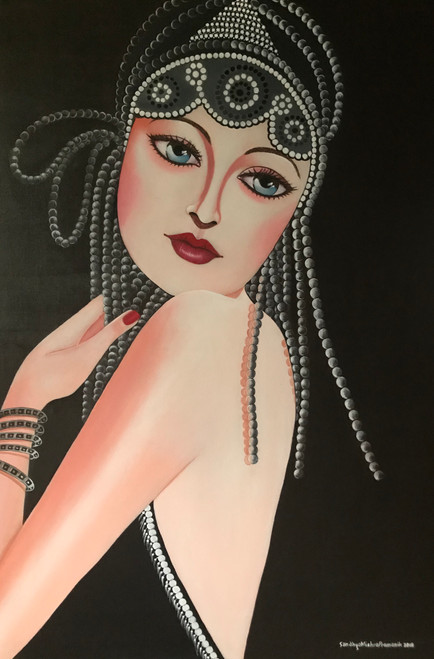 Buy The Lady In Black - Art Deco Portrait Painting Online | Fizdi