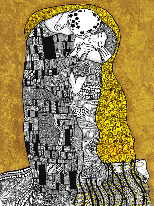 Buy The Kiss Gustav Klimt inspired Zentangle Art Handmade Painting by ...