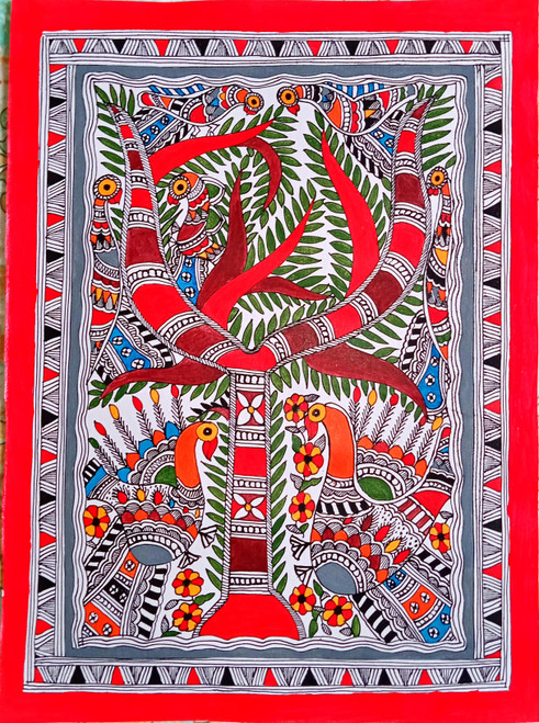 Buy Peacocks And Tree Madhubani Painting - Madhubani Folk Art Painting ...