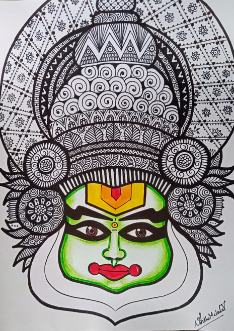 Vector illustration of kathakali dancer face. 24831833 Vector Art at  Vecteezy