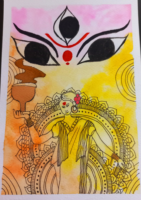 Buy Homecoming of Goddess Durga Canvas Art Print by ANUPA PAUL.  Code:PRT_8429_70330 - Prints for Sale online in India.