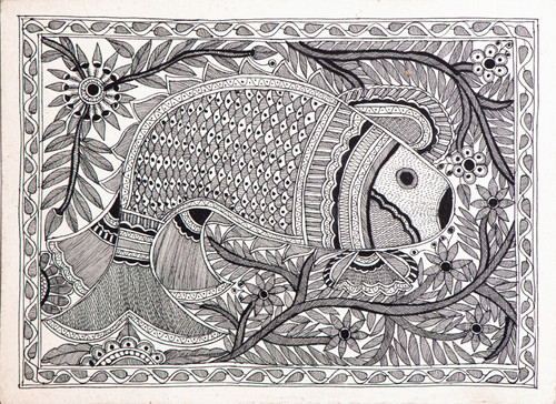 Buy Madhubani Fish Handmade Painting by COMMUNITY ARTISTS GROUP. Code ...
