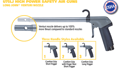 Guardair U75LJ High Power Safety Air Gun Long John Venturi Nozzle, 72" Extension, Long Trigger Style 3 - U75LJ072AA3