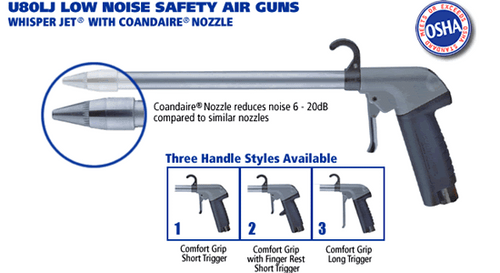 Guardair U80LJ Low Noise Safety Air Gun Whisper Jet with Coandaire Nozzle, 60" Extension, Short Trigger Style 2 - U80LJ060AA2 Guardair U80LJ Low Noise Safety Air Gun Whisper Jet with Coandaire Nozzle, 60" Extension, Short Trigger Style 2 - U80LJ060AA2