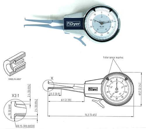Dyer "Classic" Direct Reading ID Groove Gage, with Range Range: 0.2 - 0.6" - 104-102