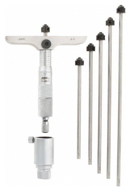 SPI Depth Micrometer, 0-6" Range, 4" Base - 11-569-1